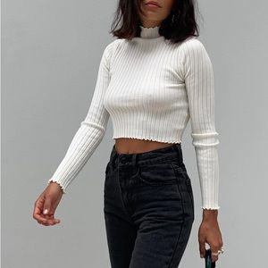 Princess Polly White Cropped Turtleneck sweater
